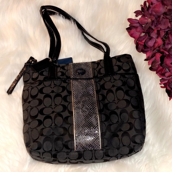 COACH Black Monogram Snake Print Tote Bag - Picture 8 of 8